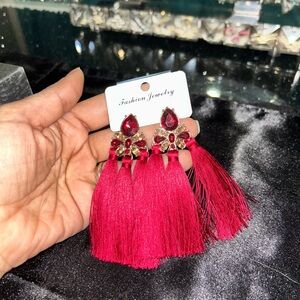 Fashion Jewelry Ruby Red Tassel Earrings